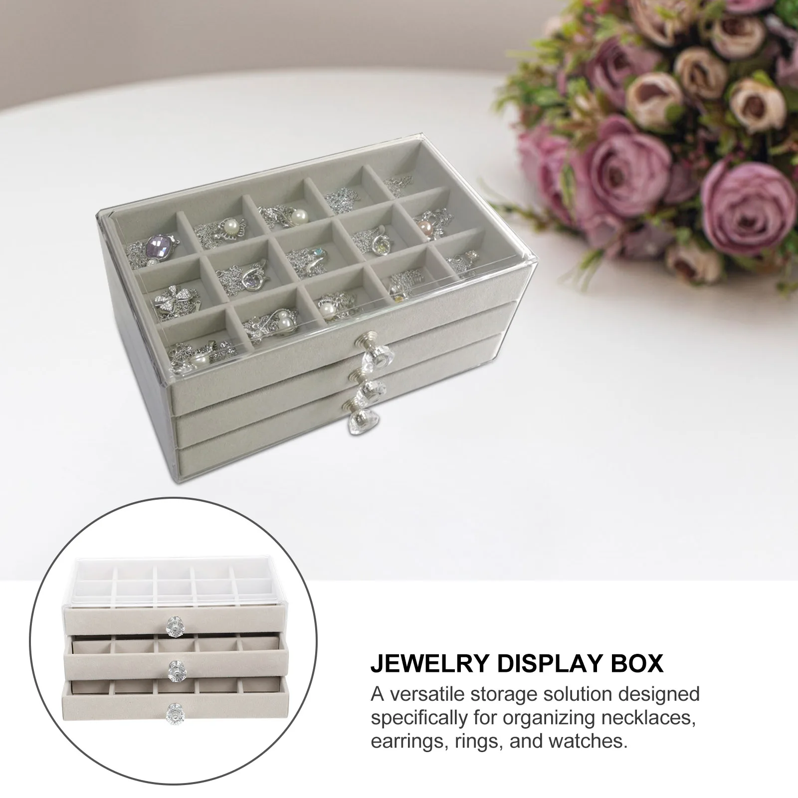 

1pc 45 Grid Jewelry Box Necklace Earring Ring Watch Organizer Storage Display Case Plastic Flannel Desktop Girls Stackable