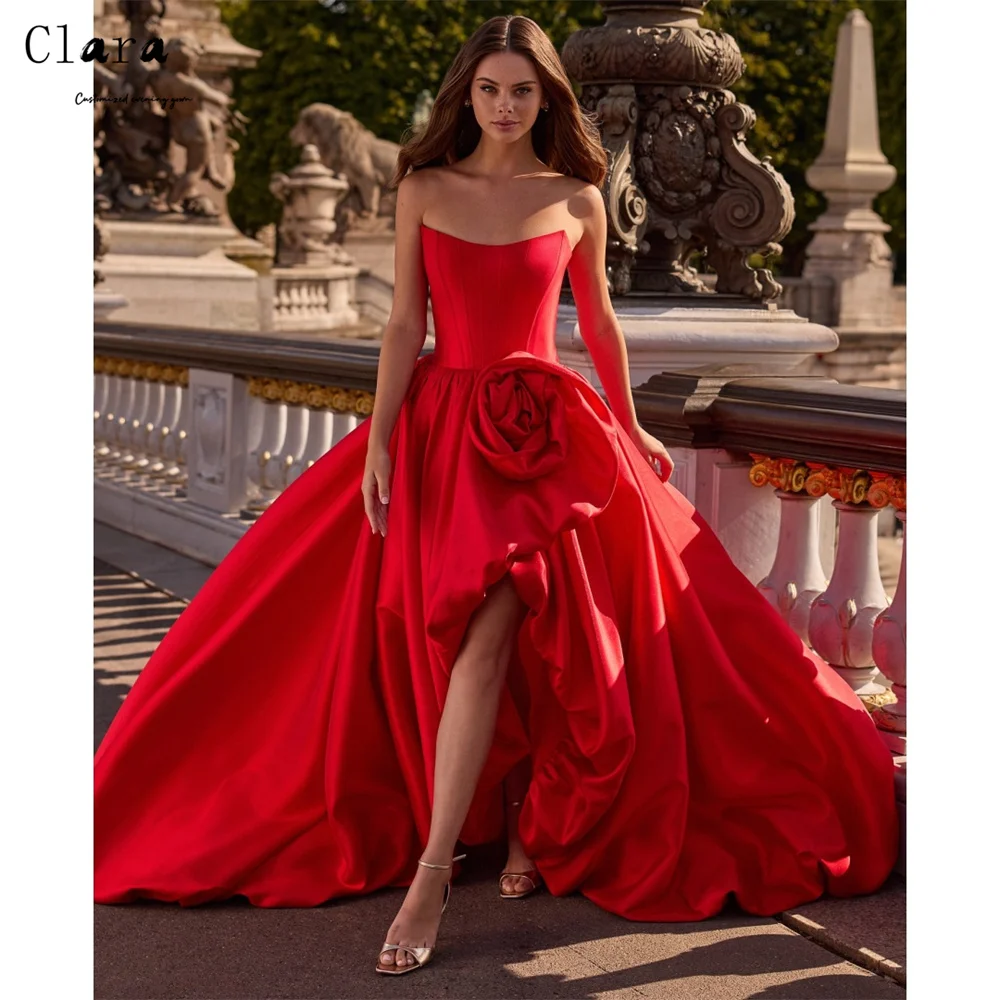 

Клара на заказ красный цветок с разрезом по бокам трапециевидные вечерние платья женские элегантные женские платья для свадебных вечеринок платья класса люкс 2025