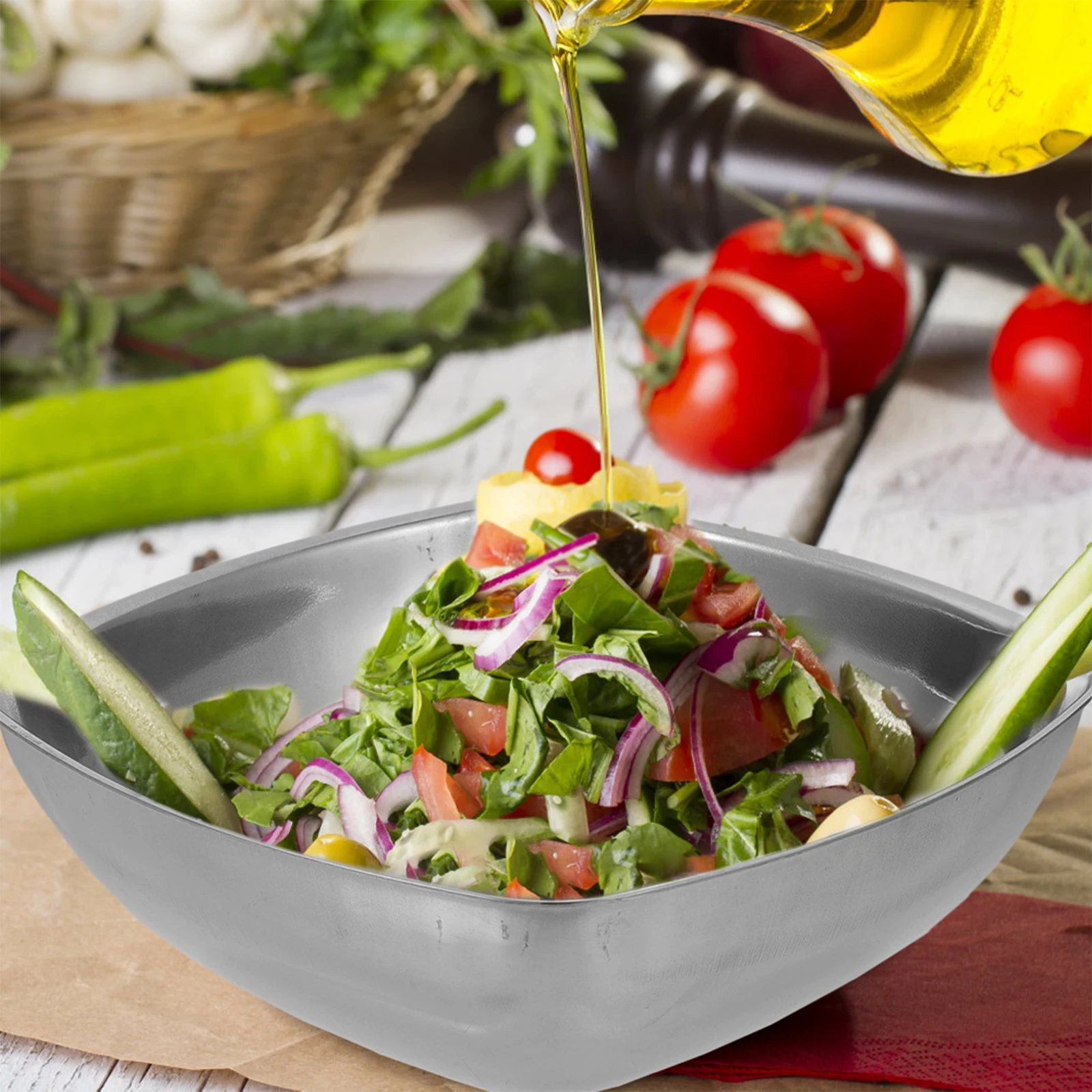 

Kitchen Bowl Stainless Steel Mixing Salad Bowls Prep Condiment Square Noodle Dessert