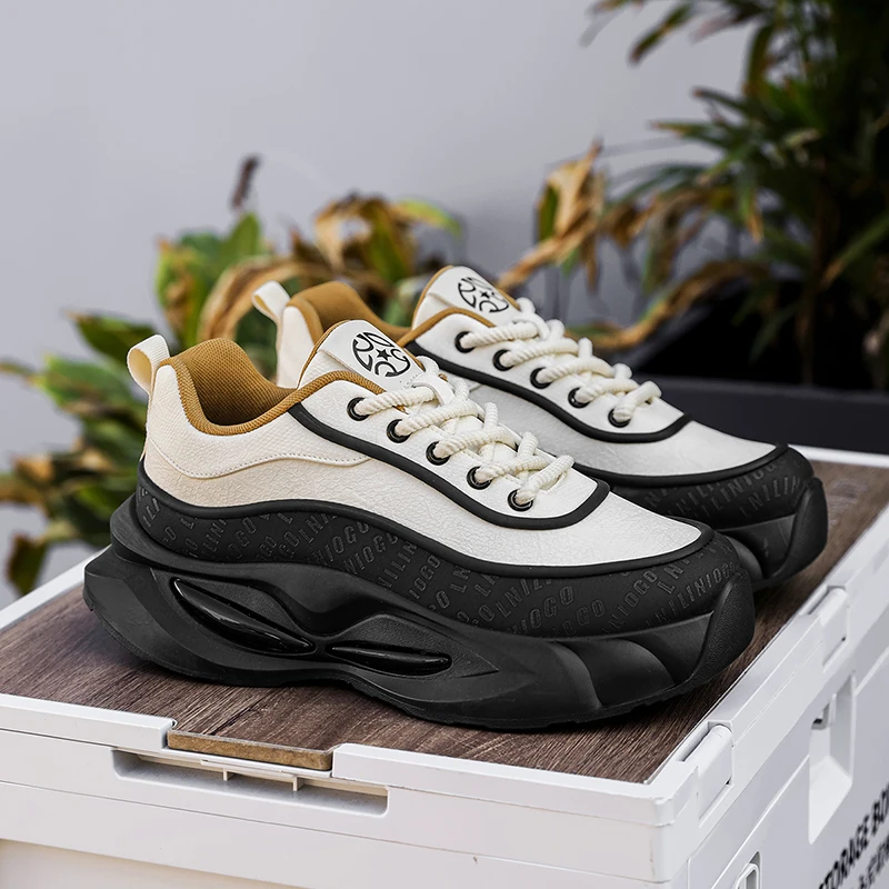 

Уличные мужские повседневные кожаные кроссовки, модные дизайнерские противоскользящие альпинистские туфли на плоской подошве с толстой подошвой, прогулочная обувь в британском стиле