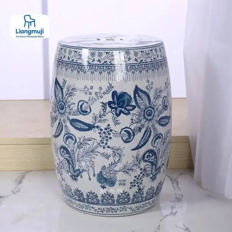 Shoe Ceramic Changing Stool Drum Bathroom Neoclassical Drum Stool Sitting Low Stool Round Designer Furniture Office Footrest