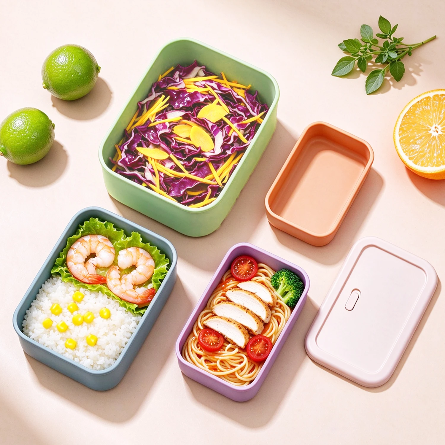 Silicone Food Grade Lunch Box with Lid Leak Proof Food Container  300/700/1300ML/2100ML, Microwave Oven Lunch Box Picnic