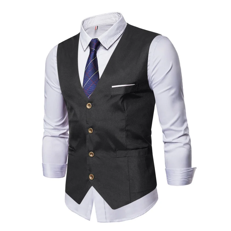 Autumn and Winter New Men's Four-Button Suit Vest Korean-Style Casual  Blazer Waistcoat Vest