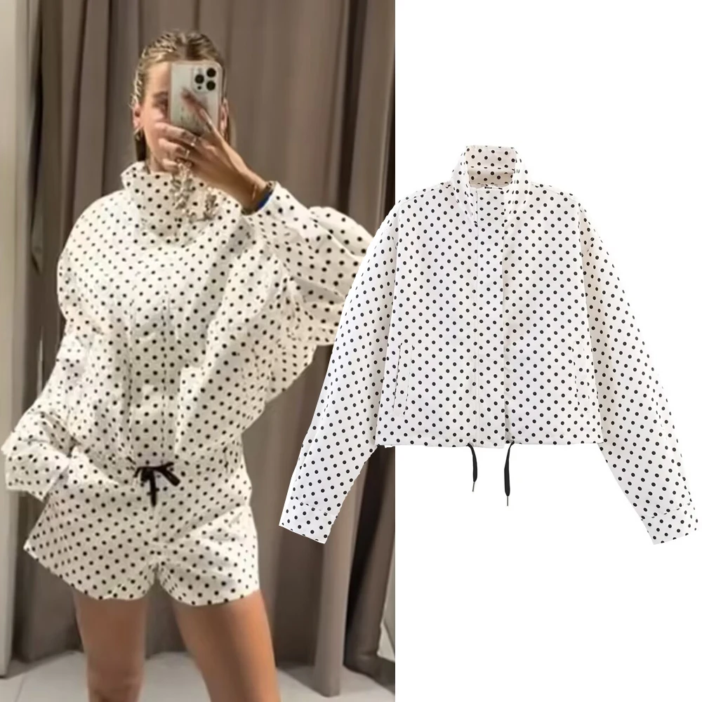

Faionable Polka Dot Belted Casual Jaet Women's All-Match H264 Spring 2025 European Sle ort Outerwear