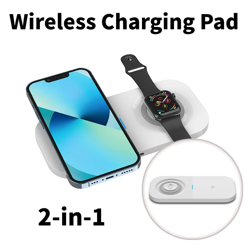 

2-in-1 Wireless Charging Pad Slim Multi-device Simultaneous Charging Portable Fast Charging Dock for iPhone Apple Watch AirPods