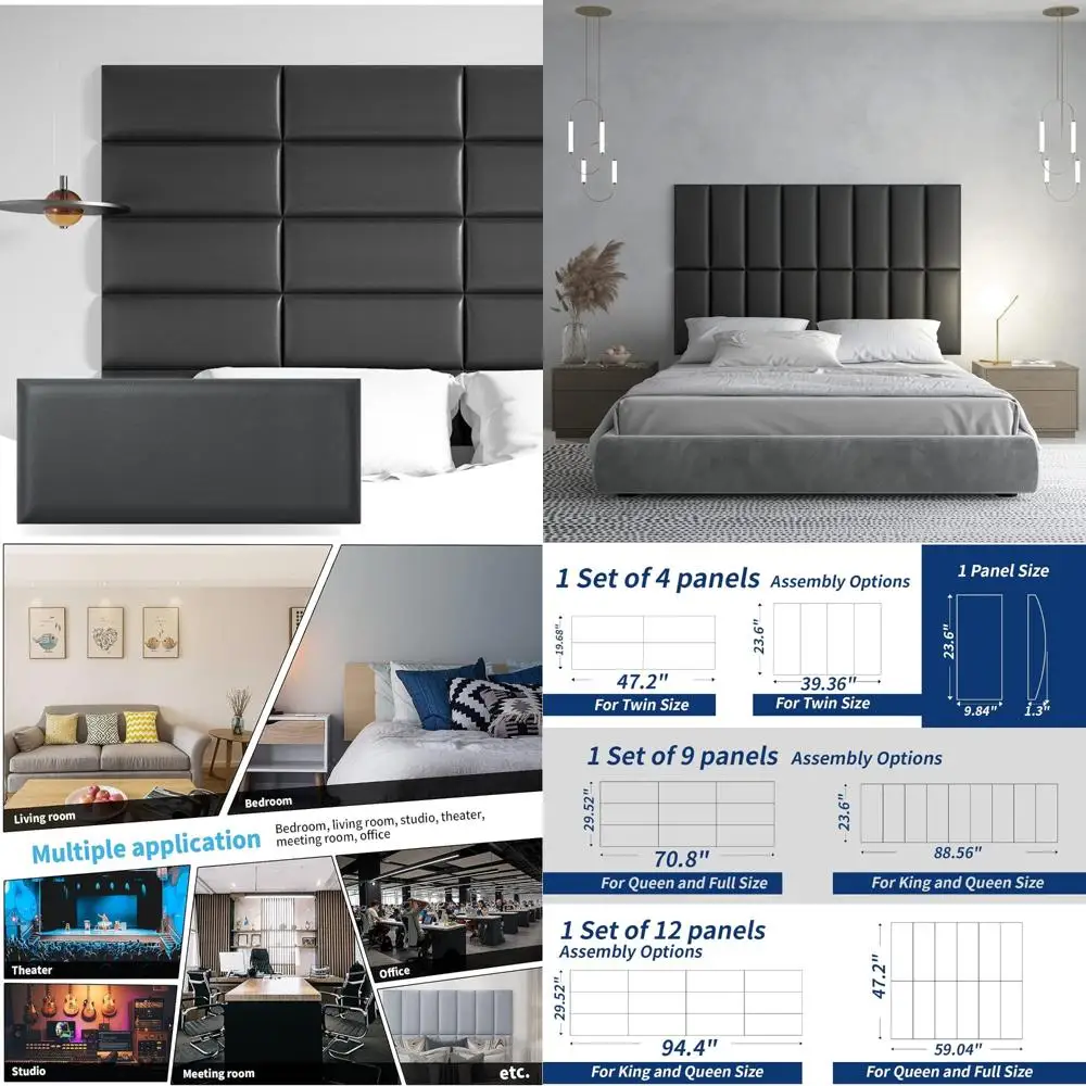 

Звукоизоляционные стеновые панели 3D — комплект изголовья Black Peel and Stick для кроватей, 9 панелей, 9,84 x 23,62 дюйма, обивка