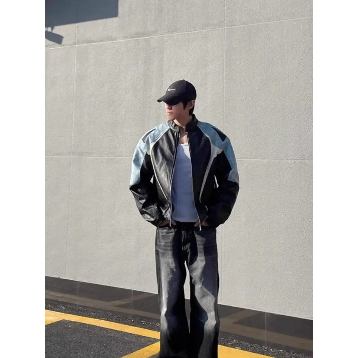 

Свободный мужской джерт 2024, весенне-осенний Sli Harajuku Sle, модная корейская версия, Гонконгский Sle Street Faion Jaet