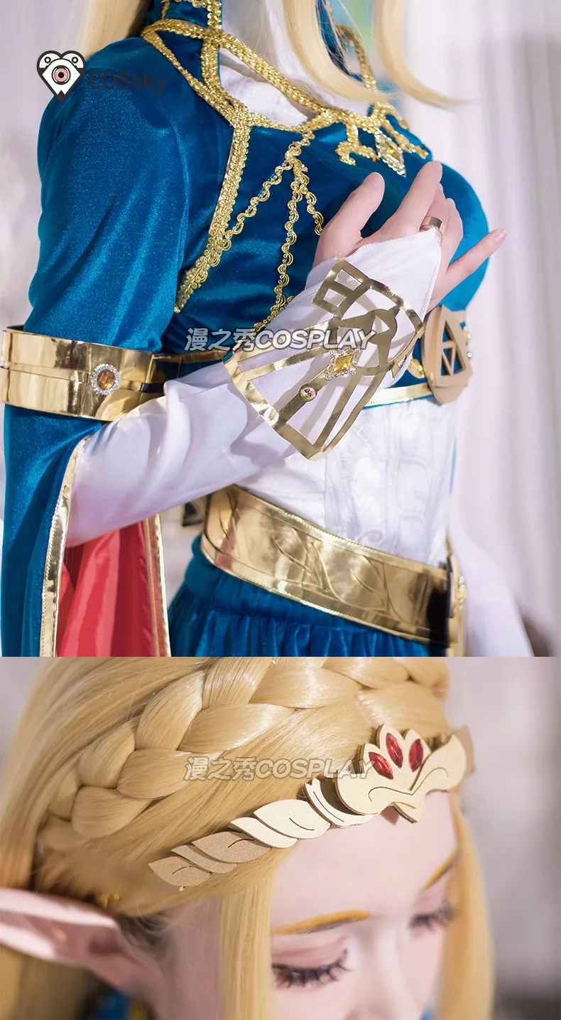 Disfraz de Princesa Zelda de Terciopelo Azul para Mujer, Elegante Vestido de Cosplay para Halloween, Carnaval, Disfraz de Fantasía con Peluca y Accesorios, Tallas XS-XXXL