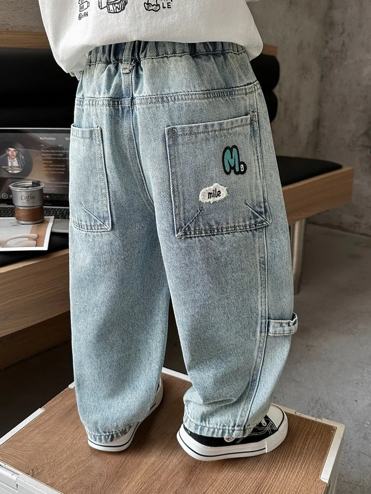 

Детские джинсы для мальчиков 2-8 лет: высококачественные повседневные свободные брюки с эластичным поясом для весны и осени