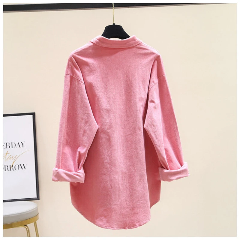 Women Simple Casual Streetwear Cotton Button Up Shirt Spring Autumn Fashion Irregular Long Sleeve Loose Blouse Solid Tunic Tops