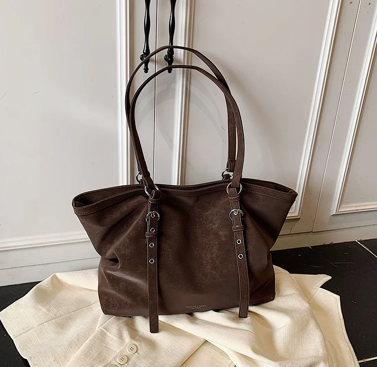 

Women's Large Capacity Shoulder Bag Korean New Retro Frosted Tote Bag Solid Color Fashion Minimalist Handbag Casual Commuter Bag