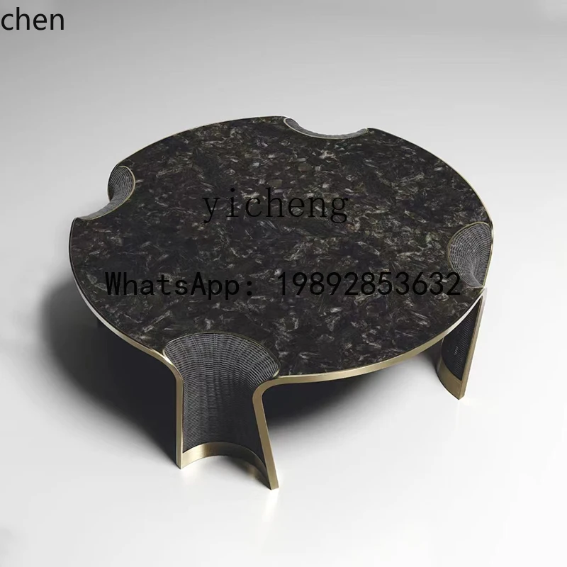 HT furniture living room light luxury household brass rattan coffee table coffee table