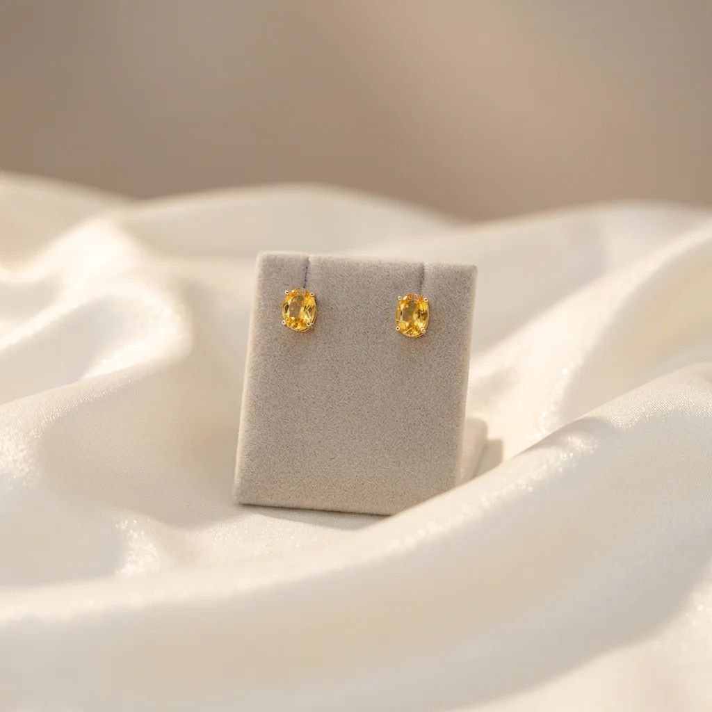 Classic 925 Pure Silver Round Natural Citrine Stud Earrings Four‑Prong Setting Real Yellow Gemstone Ear Cuff Daily Women Jewelry