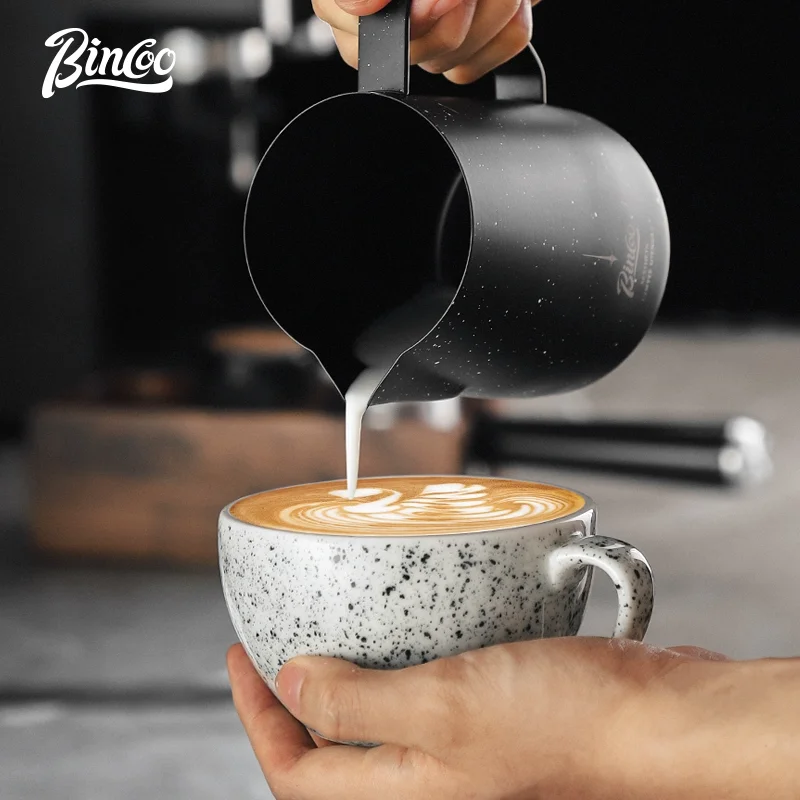 BINCOO Starry‑Sky Milk Pitcher Set, 3‑Piece Kit Stainless Steel Latte Art Pitcher 350ML/600ML with Latte Art Pen & Ceramic Coffe