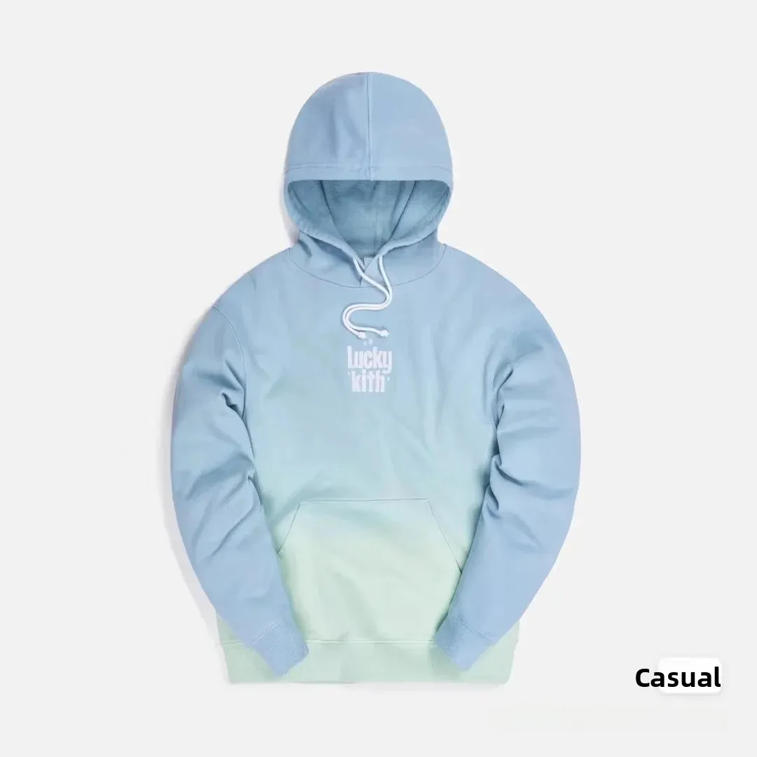 Kith Lucky Charms Christmas Gradient Color Loose Fit Overhead Sweatshirt Youth Casual Cotton Polyester Blend Embroidered Hoodie