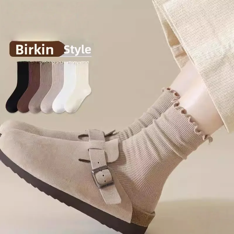 

Women's Cotton Long Tube Sos Anti-Fungus Anti-Odor Spring Autumn Lace Trim Mid-Calf Long Tube Sos Comfortable Breathable