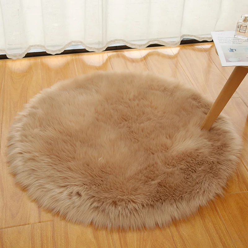 Long plush round carpet mat Nordic imitation sheepskin bedroom bedside rug bay window mat home round rug