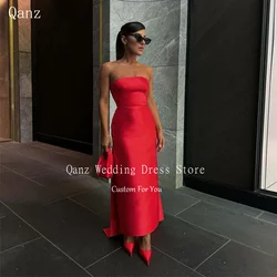 Qanz Dubai Red Prom Dresses Vintage Satin Mermaid Strapless Wedding Party Dress Backless Evening Dresses Women Customized