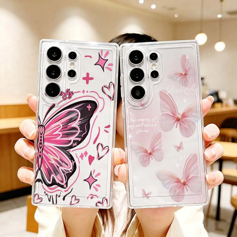 Deluxe Butterfly Phone Case For Samsung Galaxy S26 S25 S24 S23 S22 S21 S20 Ultra Plus FE Pro 5G Transparent Cover
