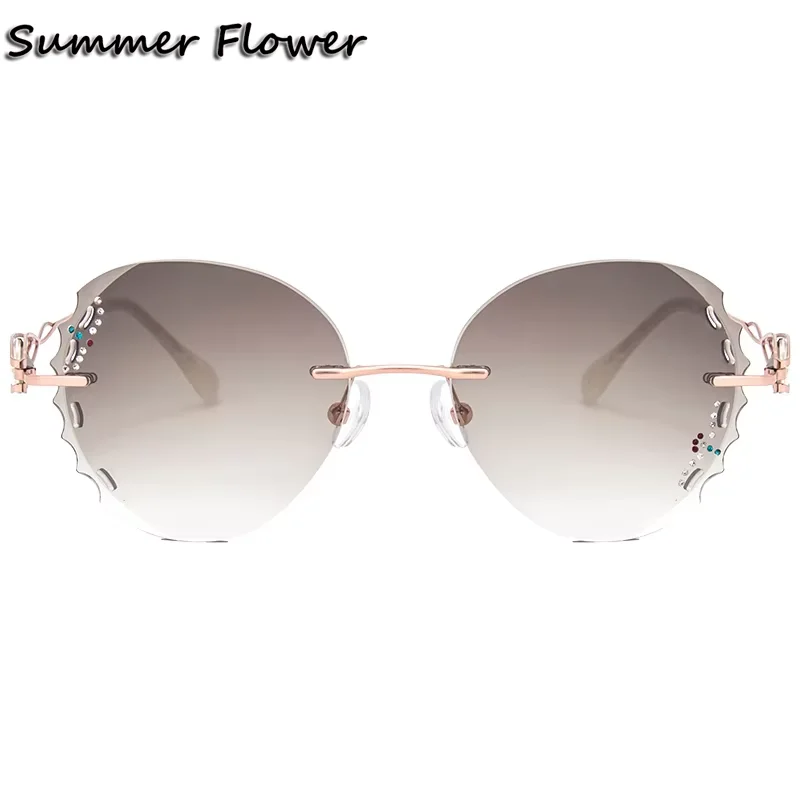 

Sun Protetion Prescription Glasses Women Titanium Tint Color Recipe Lenses Fashion Eyeglass Diamond Trim Rimless Eyewear