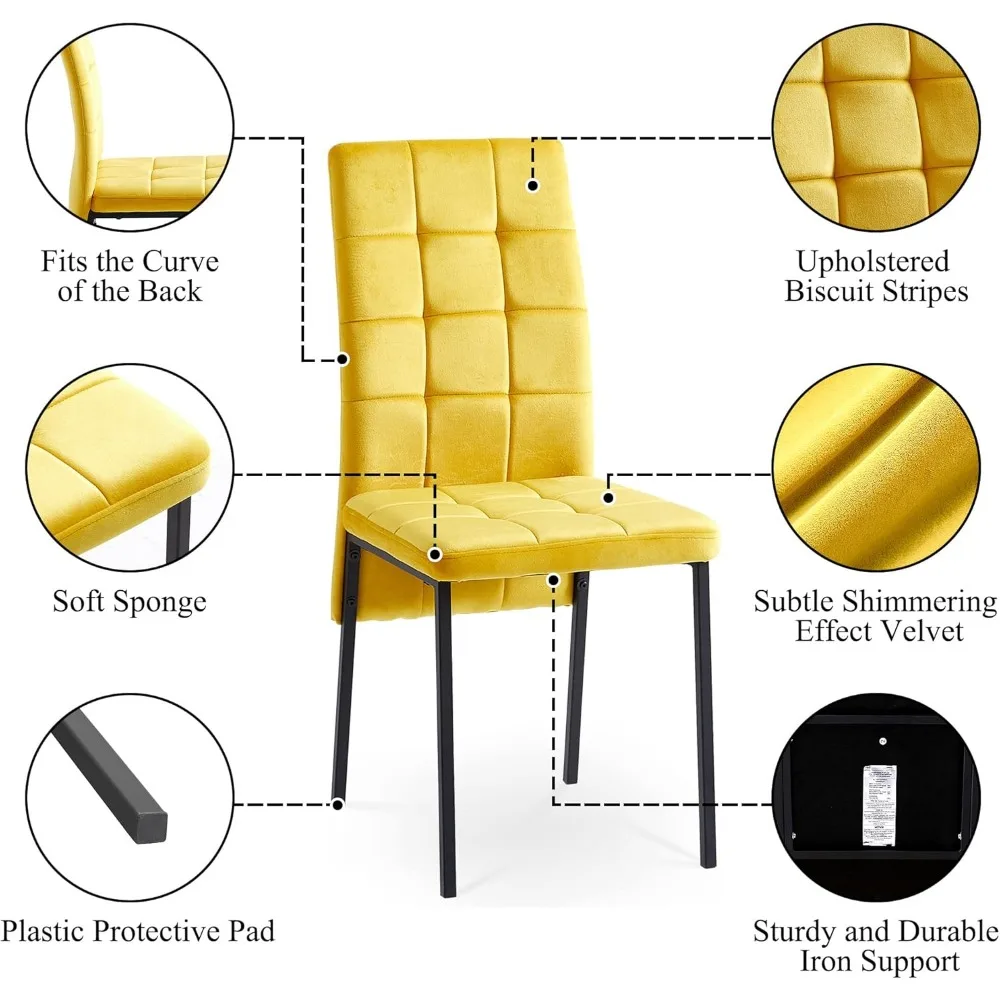 5-Piece Dining Table Set, 47 in Modern Rectangle Walnut Faux Wood Grain Kitchen Table & 4 High Back Yellow Velvet