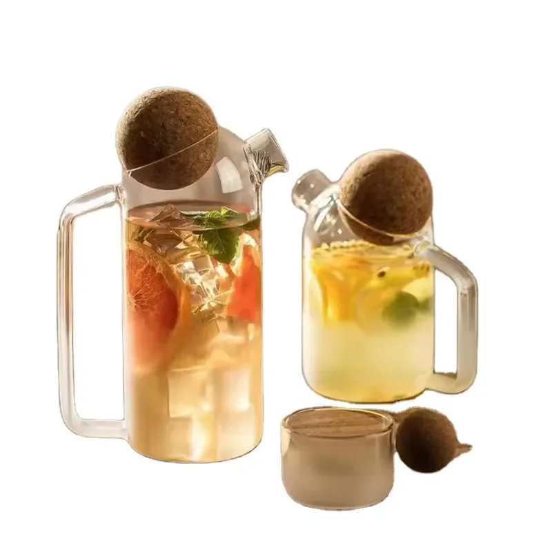 Handmade Borosilicate Glass Kettle with Cork Lid Custom Tea Pot for Kitchen Tea Party