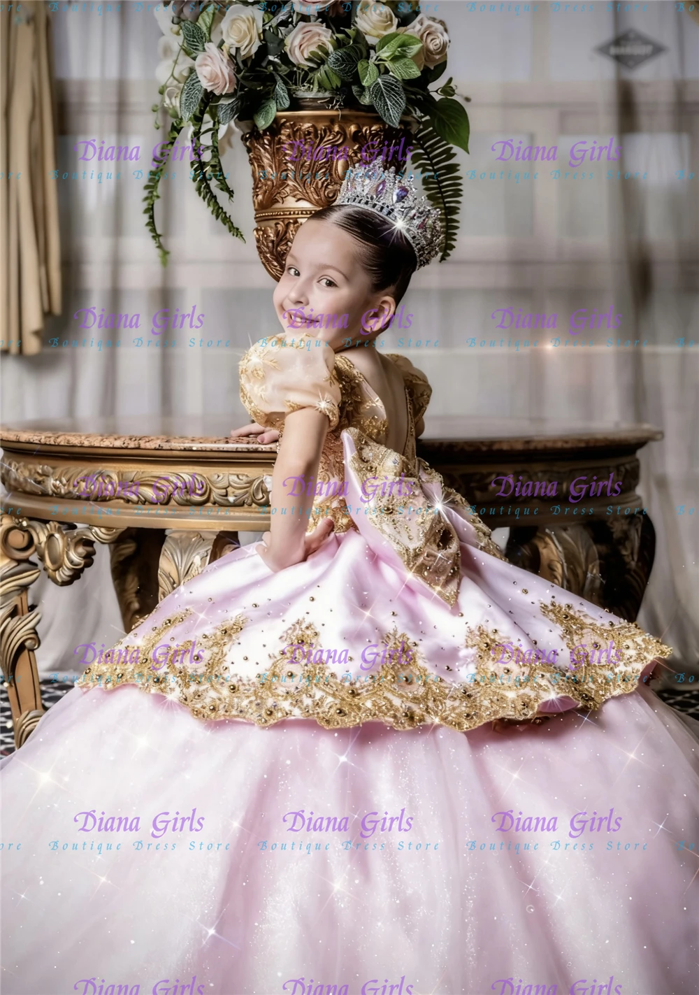 

Gorgeous Pink Flower Girl Dress Quality Appliques Butterflies Floor Length for Wedding Gorgeous Birthday Party Evening Gowns