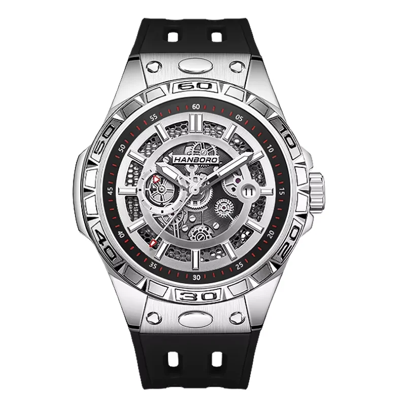 

Мужские автоматические часы HANBORO, 42 мм, механические наручные часы, водонепроницаемые 5ATM, светящиеся, с сапфировым стеклом, скелетонизированный циферблат, механизм Miyota 8217, быстросъемный ремешок