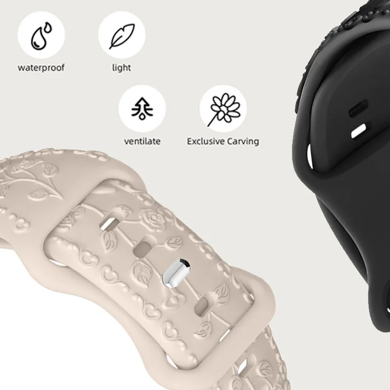 Blumen-Gravur-Armband für Apple Watch 44mm 40mm 49mm 41mm 45mm 38mm 42mm Armband iWatch Series 12 9 7 6 3 Ultra 4 SE Band – Detail 5