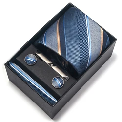 Holiday Gift Box 100% Silk Brand Tie Handkerchief Cufflink Set For Men Necktie Suit Accessories Wedding Gravatas