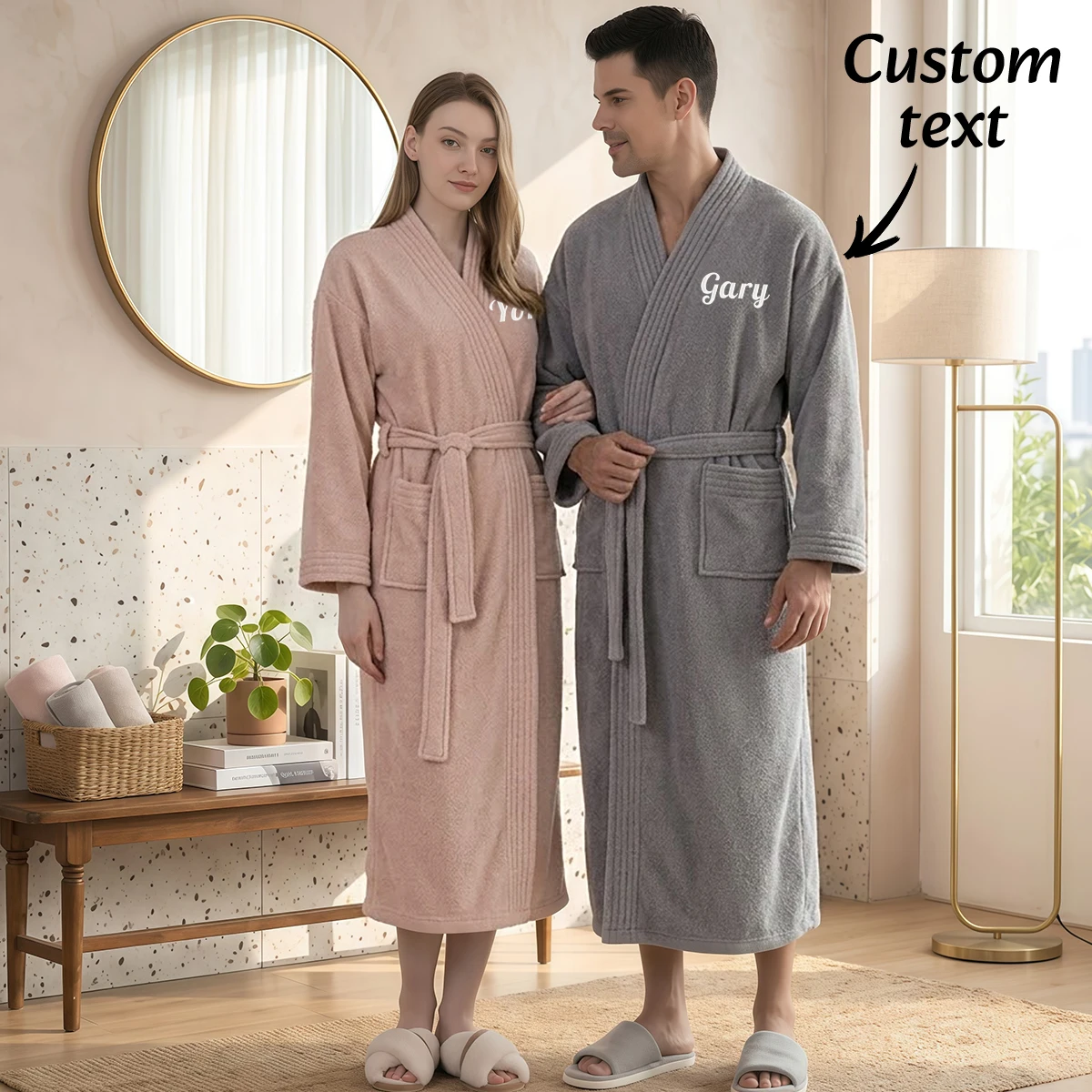 Personalized Couple Bathrobe Custom Name Embroidery Flannel Long Sleepwear Soft Warm Bath Robe Unisex Loungewear Gifts