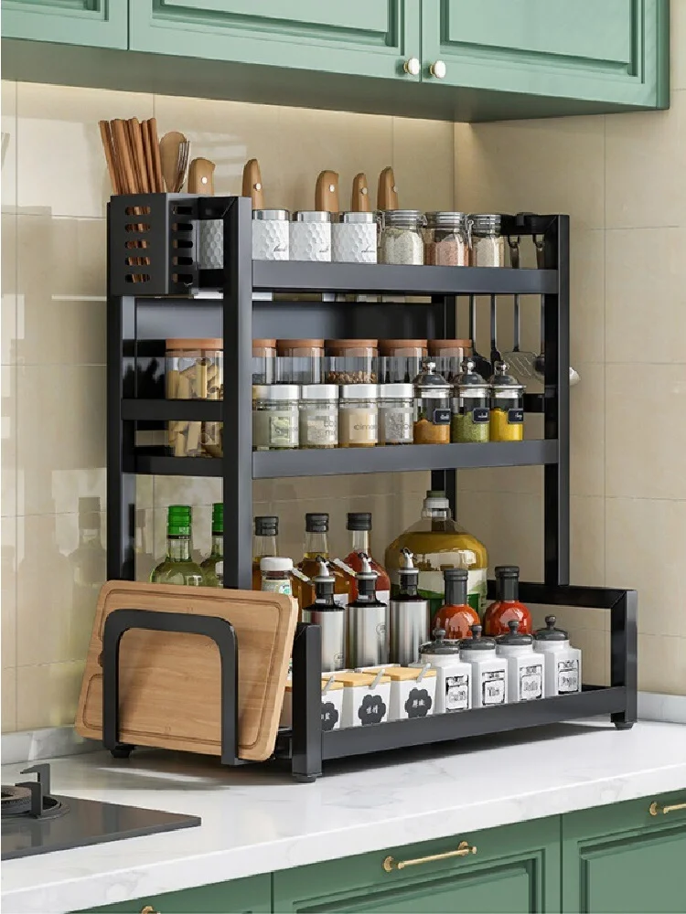 Kitchen Spice Rack Carbon Steel Thickened Seasoning Chopsticks Drying Shelf Organizer Knife Jar Organizer Household Accessories