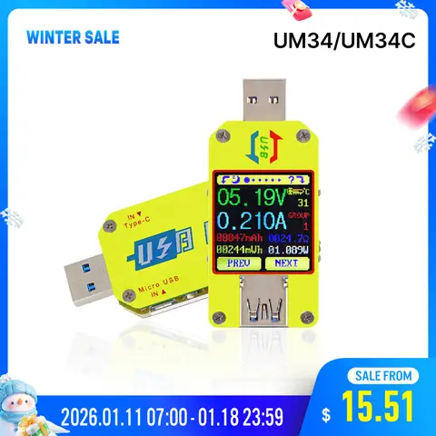 UM34 USB Voltmeter and Ammeter RD