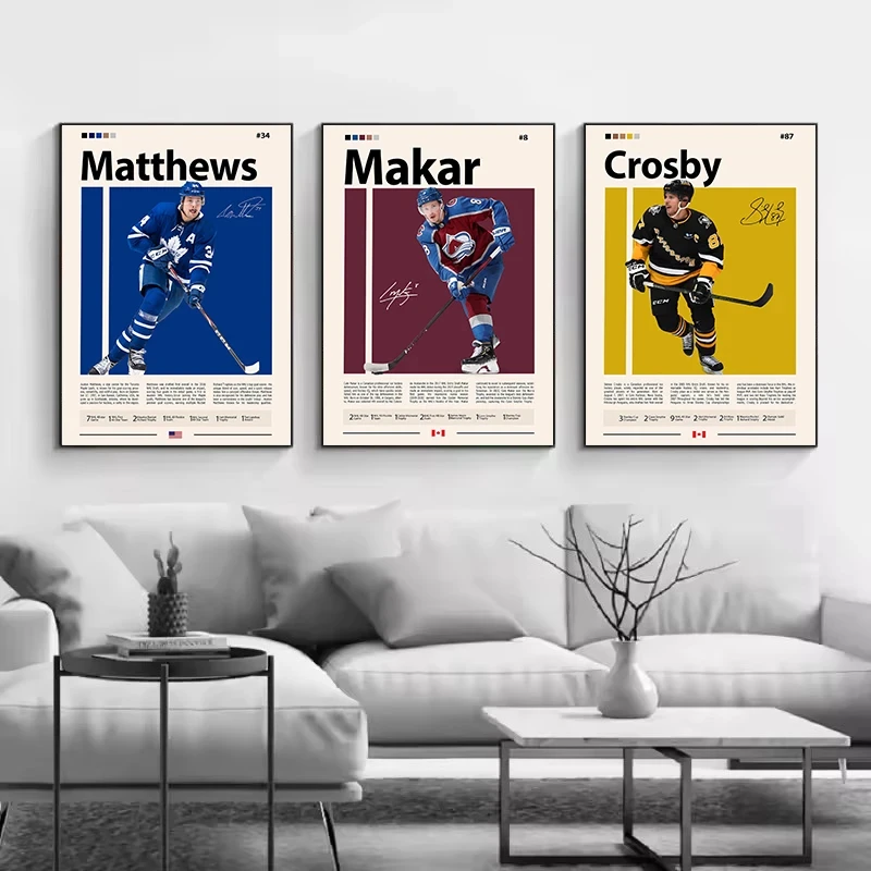 Retro Ice Hockey Athletes Portrait Guide Sport Aesthetic Poster Printed Canvas Painting Wall Art Pictures Home Room Decor Gift