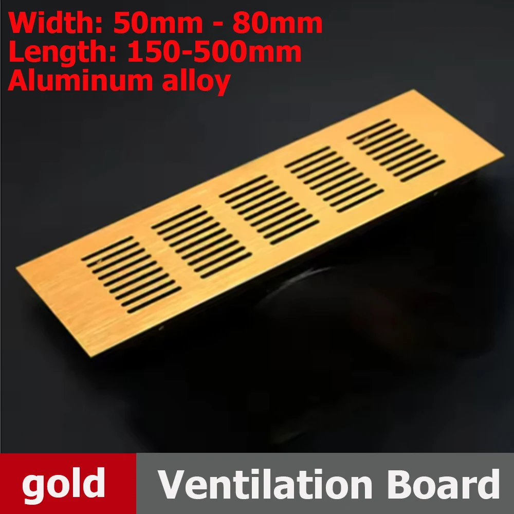 Rectangular Heat Dissipation Breathable Board Brushed Gold Copper Aluminum Alloy Vent Grille Cover 50-80mm Width For Cabinet Fur