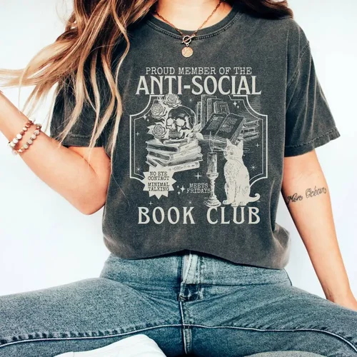 Camiseta Vintage antisocial introvertida para Club de libros, camisetas académicas oscuras, camiseta informal de manga corta con cuello redondo, Tops de verano para mujer, ropa de calle