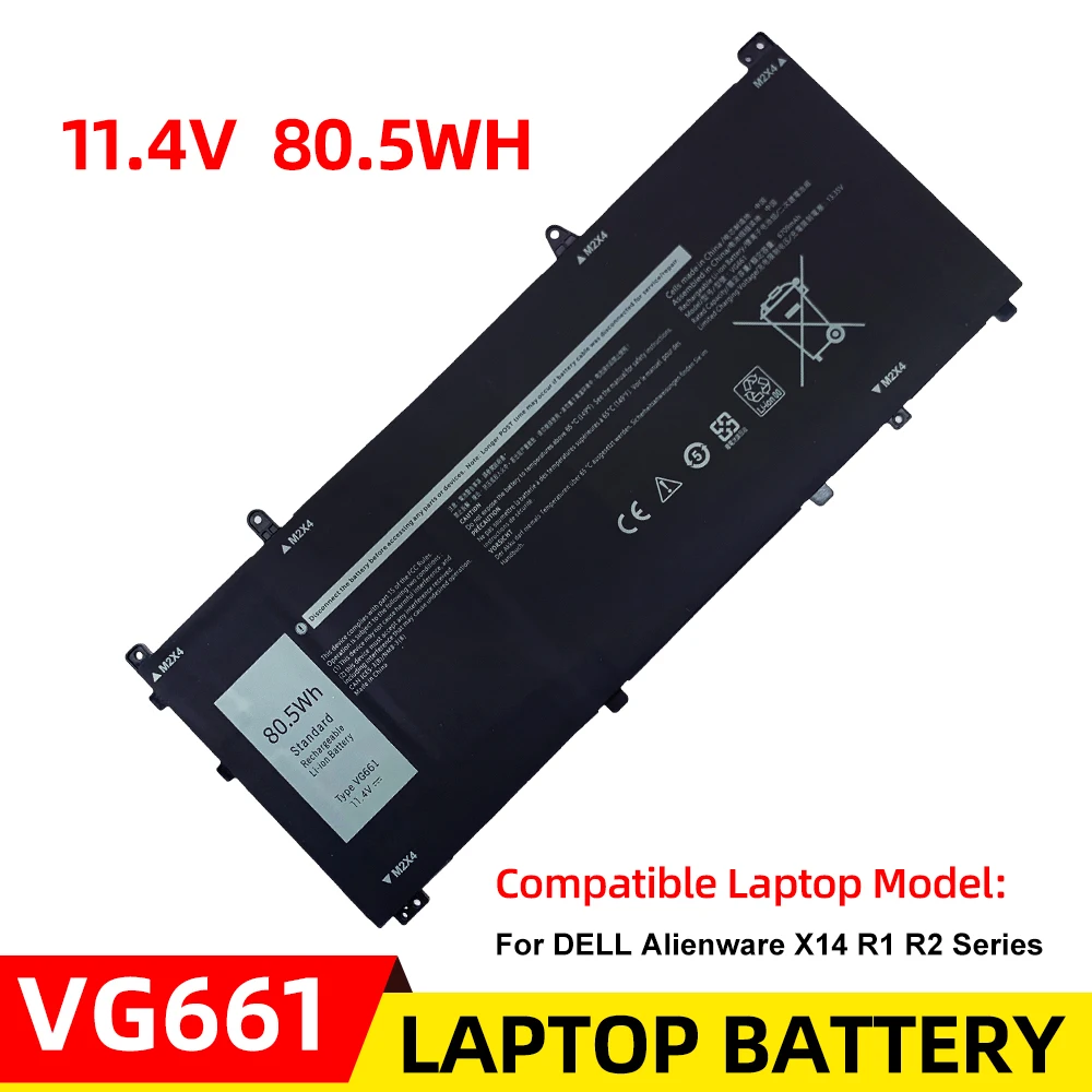 

New Laptop Battery VG661 11.4V 80.5Wh 6709mAh For DELL Alienware X14 R1 R2 V4N84