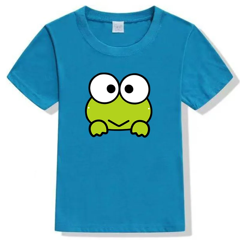 

Детская футболка с милым принтом лягушки с большими глазами, круглый вырез, из чистого хлопка, разноцветная, на выбор, повседневный топ с короткими рукавами