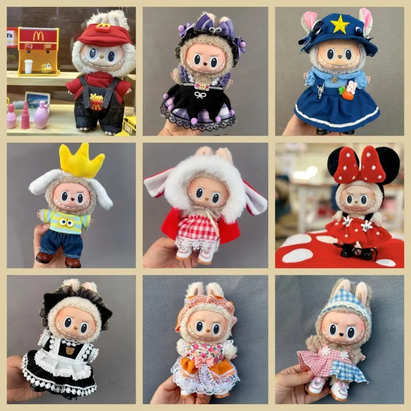 

17cm Anime Kawaii Labubu Glue Doll McDonald Doll Clothes Cute Cartoon Cotton Doll Jk Skirt Dressing Cover Cloak Accessories Gift