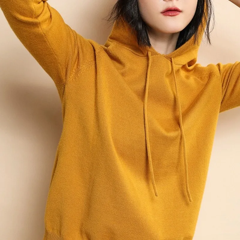 2023 Spring Autumn Winter Hooded Sweater Women's Underlay Pullover Sweater Loose Pullover Fashion Casual Solid Sweet Aesthe Tops