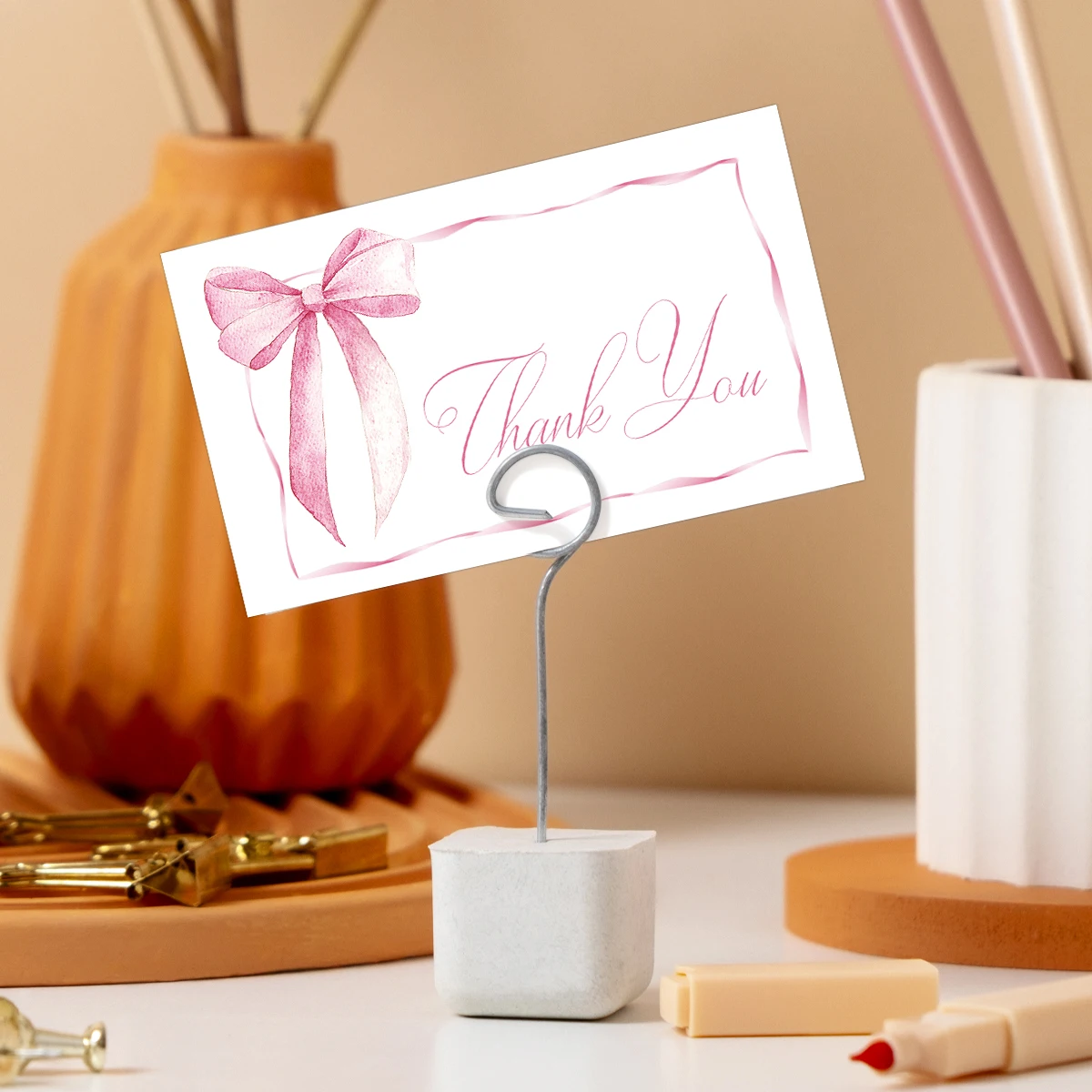 50 Stück Dankeskarten mit rosa Band-Design, für Hochzeit, Geburtstag, Babyparty, Thanksgiving, Schreibwaren, Büro und Heimgebrauch – Detail 3