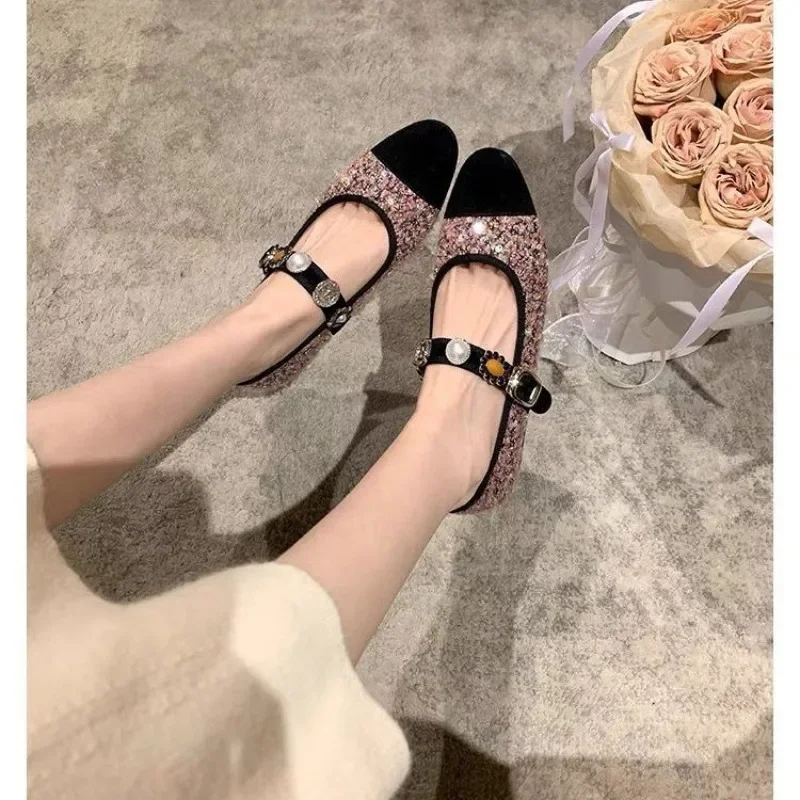 

Ladies Shoes 2025 Mary Janes Women's Flats Casual Daily Flats Women Pearl Mixed Colors Round Toe Buckle Strap Shoes Women