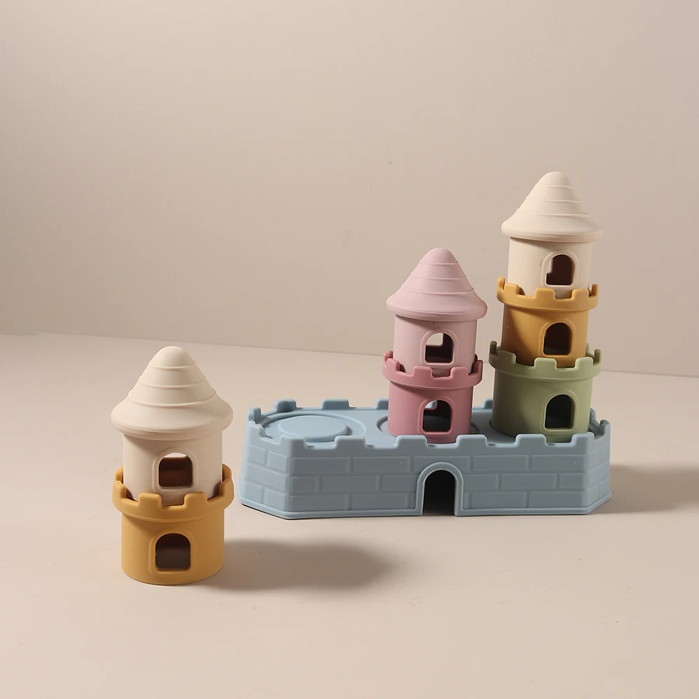 2025 8pcs per Set Silicone Castle Stacking Toy, Soft Teether, Montessori Educational Toy, 6+ Months, BPA Free