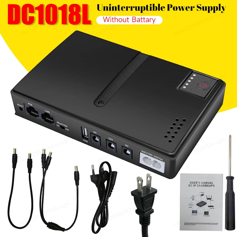 DC1018L Mini Portable UPS Backup Power Adapter 5V/9V/12V Capacity Uninterruptible Power Supply for WiFi Router No Battery