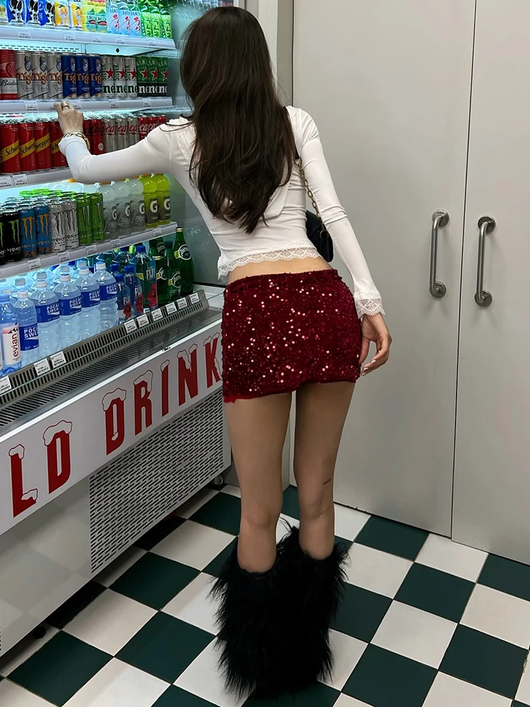 Sisterlinda Mode Pailletten Rock Frauen Herbst Sexy Trend Chic Wilden Dünne Grundlegende Club Streetwear Hottie Mitternacht Sexy Buttoms – Detail 15