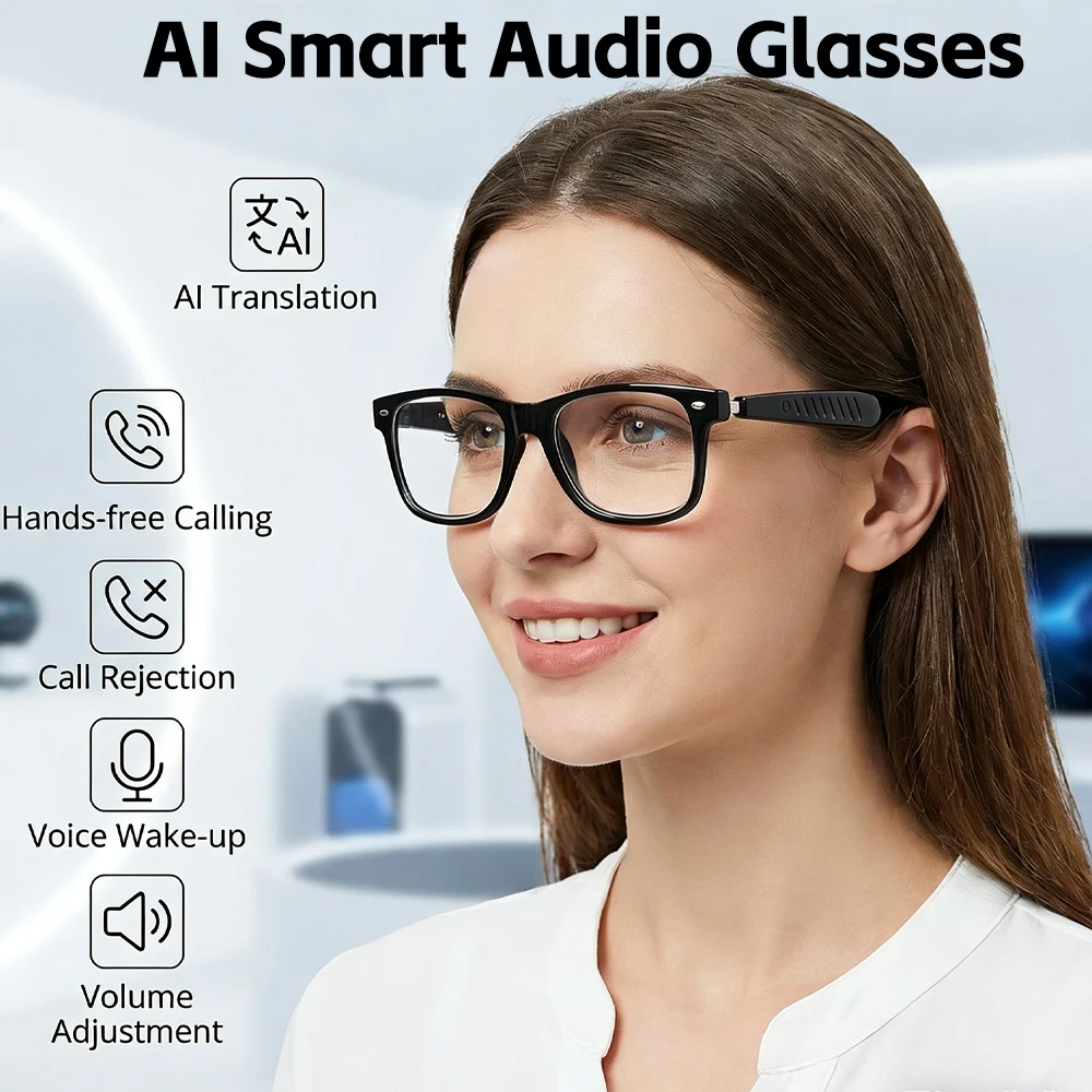 SENBONO 2026 AI Translation Smart Audio Glasses feor Men 100+ Languages Translator Bluetooth Call Music Play Sunglasses for Men