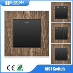 ELEGAN Light Switch Push Button On / Off  Wall Switch Luxury Wood Grain Panel Switch EU Switch Socket 1-4 Gang 1Way 2 Way 86*86