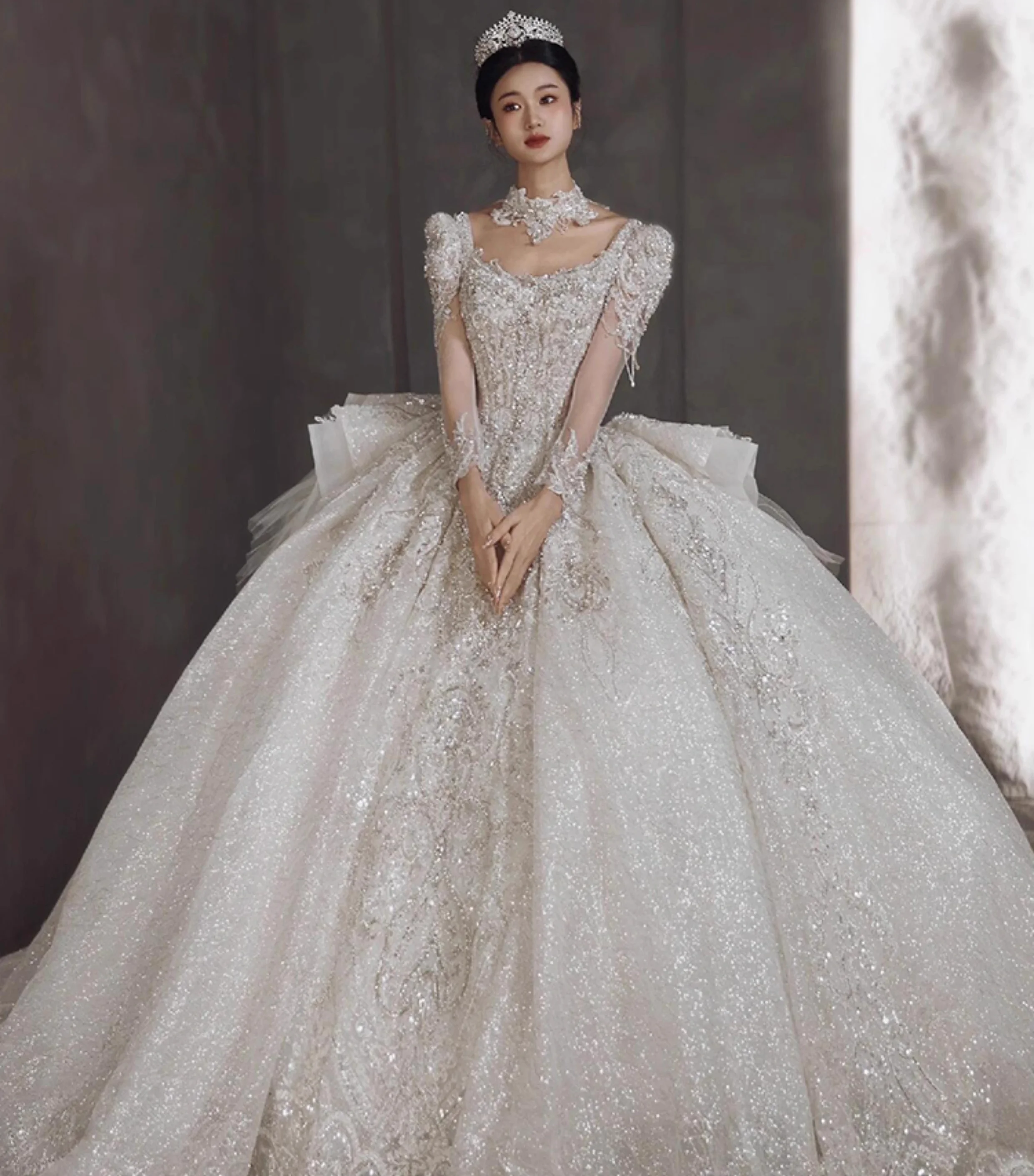 PRXD-2389 # ชุดแต่งงานฝรั่งเศส 2025 เจ้าสาวใหม่หรูหราสไตล์พระราชวังต่อท้ายขายส่งการปรับแต่งฟรีขนาดบวกพร้อมคึกคัก