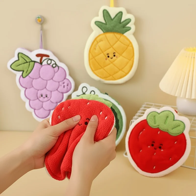 Cute fruit hand towel hanging thick absorbent hand towel quick drying bathroom kitchen towel handkerchief