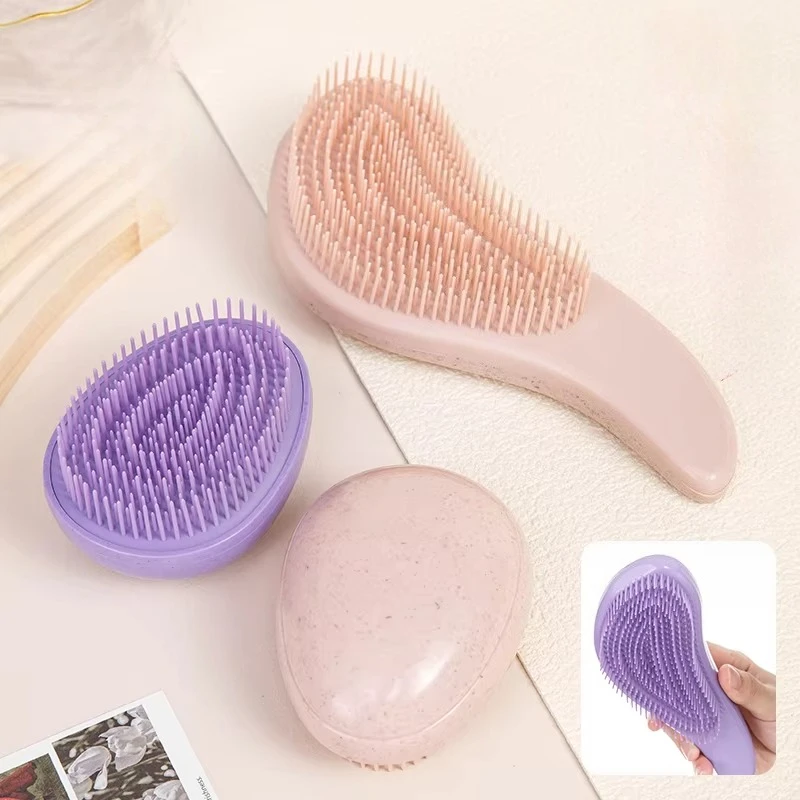WANMEI New Design Biodegradable Materials Wheat Straw Hair Comb Wet or Dry Scalp Massager Hair Brush Detangler Brush Egg Comb